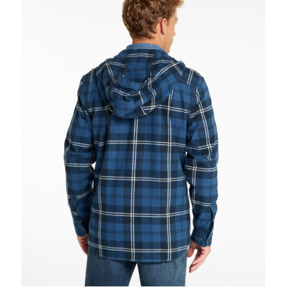 Vtg L.L.Bean Mens Scotch Plaid Flannel Lined Hooded Shirt Size? L XL Blue Black - Picture 3 of 13